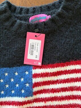 Edikted Black American Flag Fuzzy Sweater XS NWT